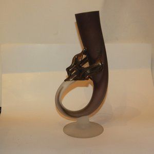 Mid Century Modern STUDIO ART GLASS PURPLE FROSTED CENTERPIECE VASE 14"